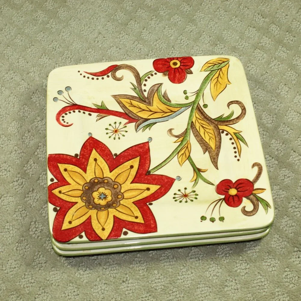 Pier One 1 Imports CARYNTHUM, Set of 3 Square Earthenware Salad Plates 9”